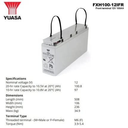Spesifikasi Baterai Yuasa 12V 100AH - FXH100-12IFR
