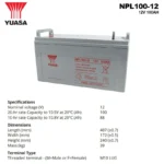 Spesifikasi Baterai Yuasa 12V 100AH - NPL100-12