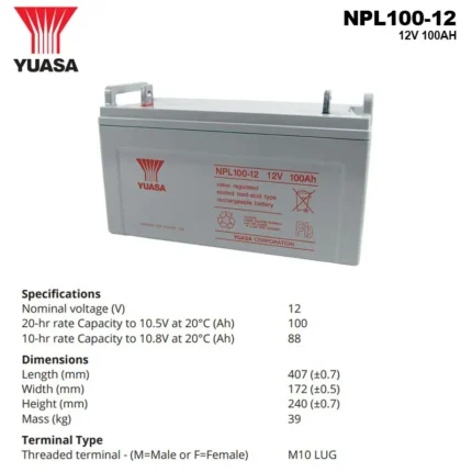 Spesifikasi Baterai Yuasa 12V 100AH - NPL100-12