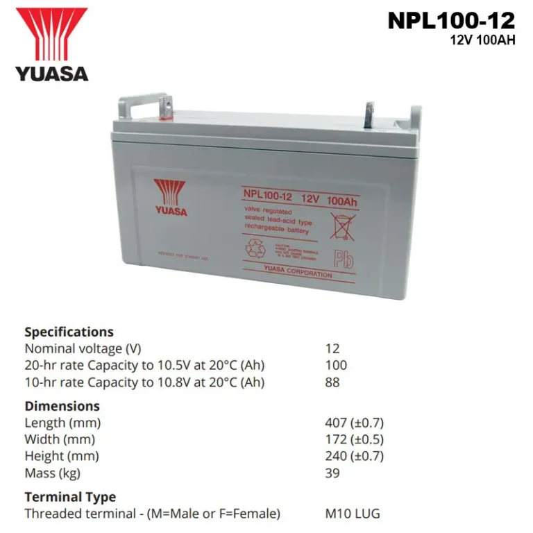 Spesifikasi Baterai Yuasa 12V 100AH - NPL100-12