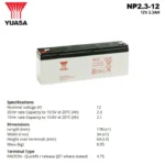 Spesifikasi Baterai Yuasa 12V 2.3AH - NP2.3-12