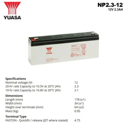 Spesifikasi Baterai Yuasa 12V 2.3AH - NP2.3-12