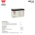 Spesifikasi Baterai Yuasa 12V 7AH - NP7-12