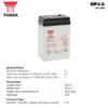 Spesifikasi Baterai Yuasa 6V 4AH - NP4-6
