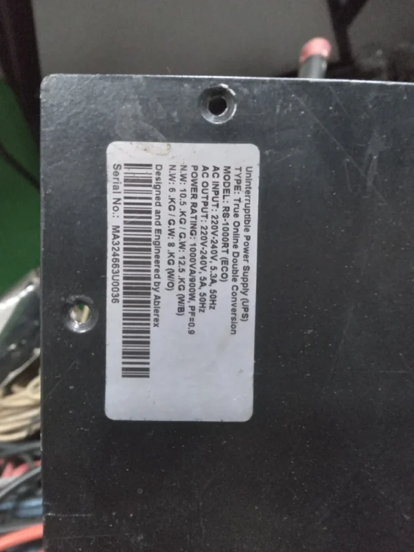 Serial Number UPS Vektor Ablerex RS-1000RT